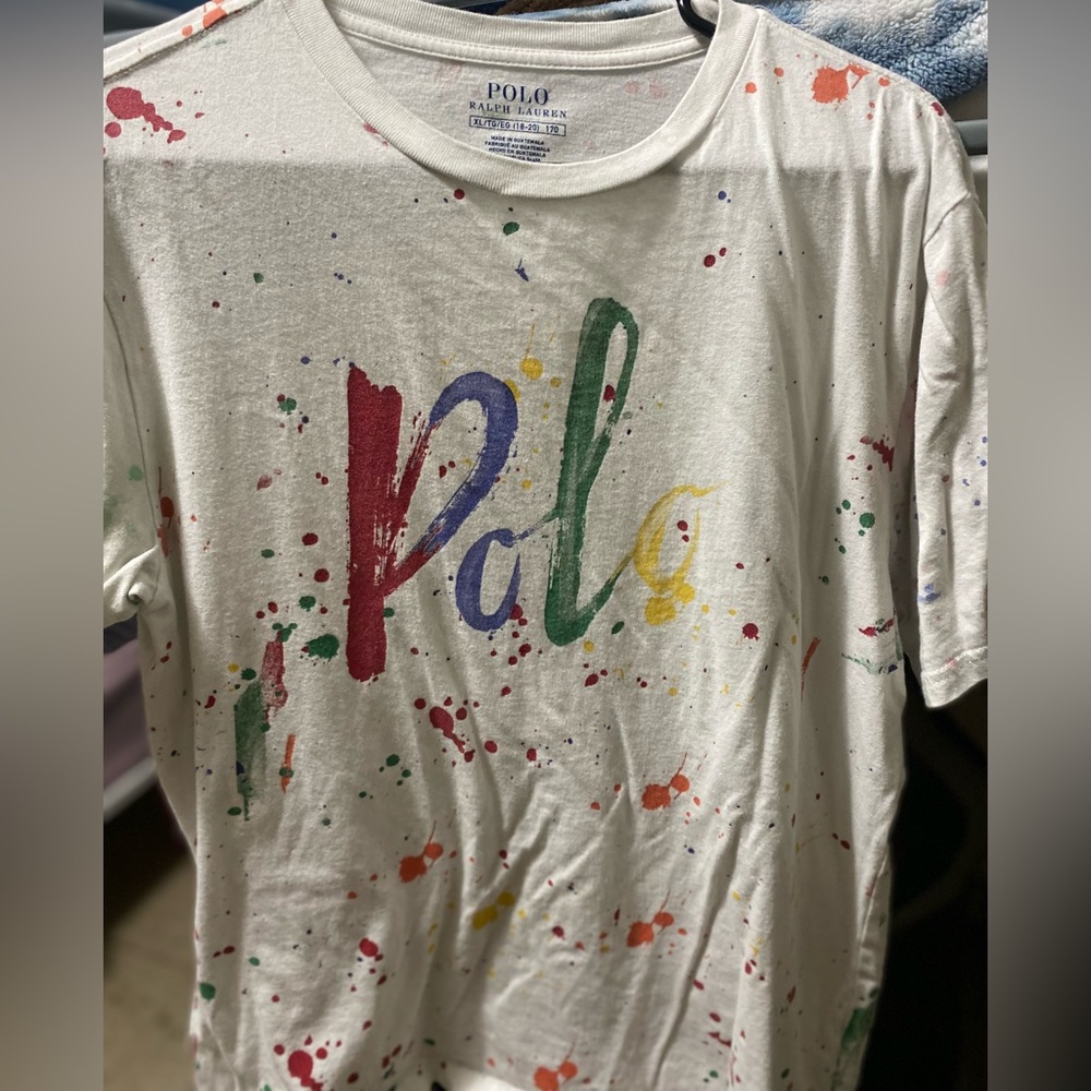 White Polo with the Ralph Lauren Colors Splatted everywhere